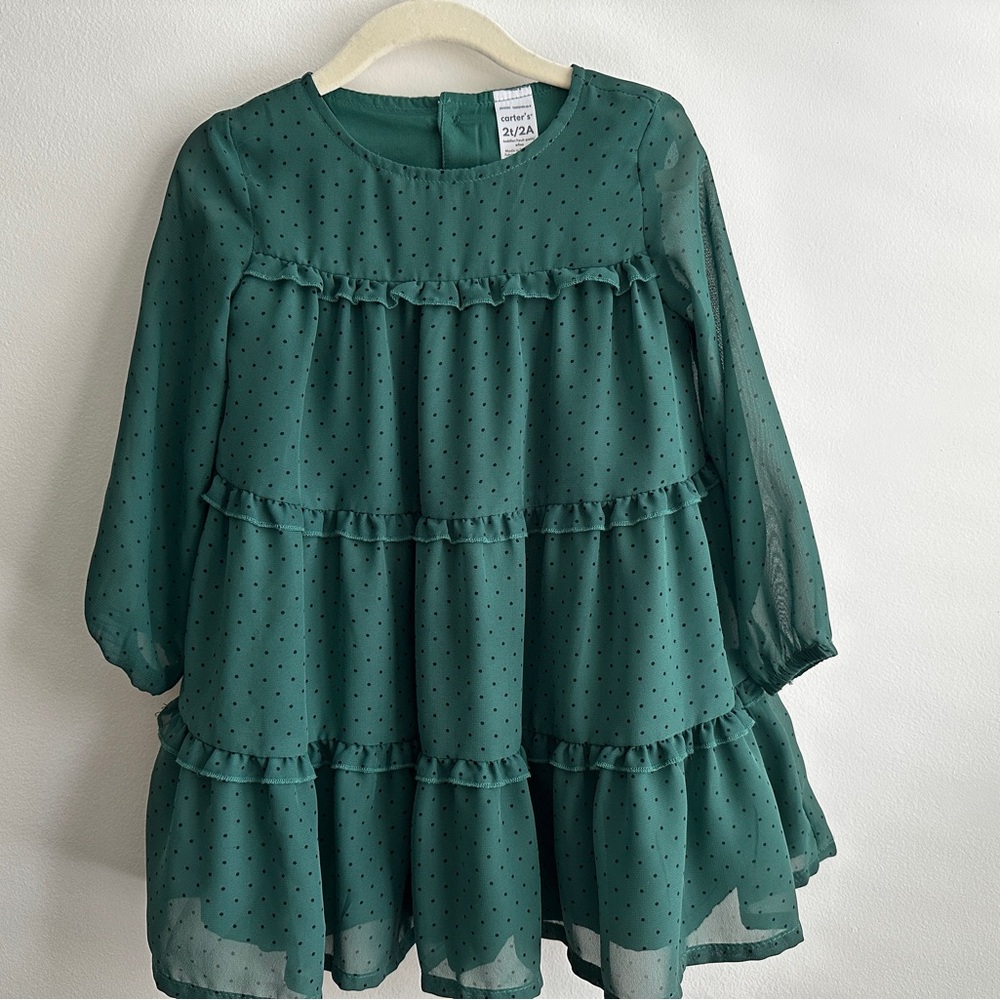 Green Ruffle Polka Dot Dress